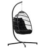 Indoor Outdoor Patio Hanging Egg Chair Wicker Swing Hammock Chair with Stand - Black