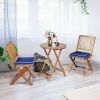 3 Pieces Patio Folding Wooden Bistro Set Cushioned Chair - navy