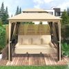 [VIDEO provided] 8.9 Ft. W x 5.9 Ft. D Outdoor Gazebo with Convertible Swing Bench; Double Roof Soft Canopy Garden Backyard Gazebo with Mosquito Netti