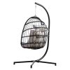 Indoor Outdoor Patio Hanging Egg Chair Wicker Swing Hammock Chair with Stand - Gray