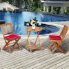 3 Pieces Patio Folding Wooden Bistro Set Cushioned Chair - Red