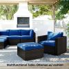 6PCS Outdoor Patio Sectional All Weather PE Wicker Rattan Sofa Set with Glass Table; Blue Cushion+ Brown Wicker - Rattan - Blue