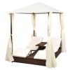 vidaXL Double Sun Lounger with Curtains Poly Rattan Brown - Brown