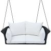 51.9' 2-Person Hanging Seat; Rattan Woven Swing Chair; Porch Swing With Ropes - Black White