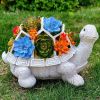 Outdoor Solar LED Turtle Light Succulents Planter Stand Garden Gnomes Statue Ornament Resin Home Terrace Accesorries Decorations - 26X16X17CM