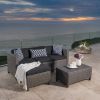 Lorita Outdoor 5-piece Blac Wicker Sectional Sofa Set with Beige Cushions - as Pic