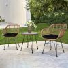 Oshion 3 pcs Wicker Rattan Patio Conversation Set with Tempered Glass Table Flaxen Yellow - as pic