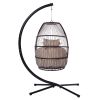 Outdoor Patio Wicker Folding Hanging Chair,Rattan Swing Hammock Egg Chair With C Type Bracket , With Cushion And Pillow - beige brown