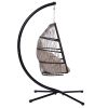 Outdoor Patio Wicker Folding Hanging Chair,Rattan Swing Hammock Egg Chair With C Type Bracket , With Cushion And Pillow - beige brown